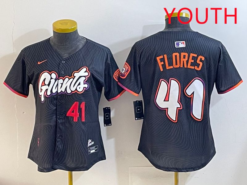 Youth San Francisco Giants #41 Flores Black Joint Name 2025 Nike MLB Jersey style 4